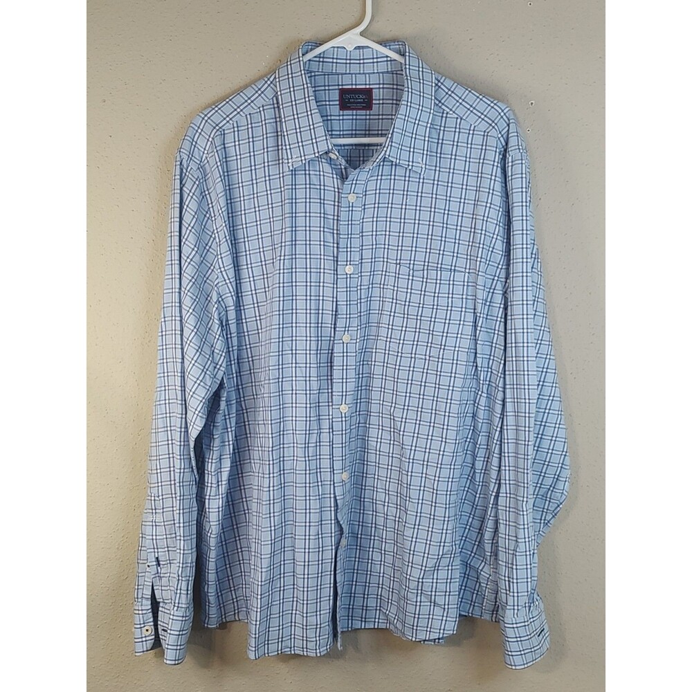 UNTUCKit Mens Blue Plaid Long Sleeve Button Up Shirt Size XXL 2XL Cotton Blend